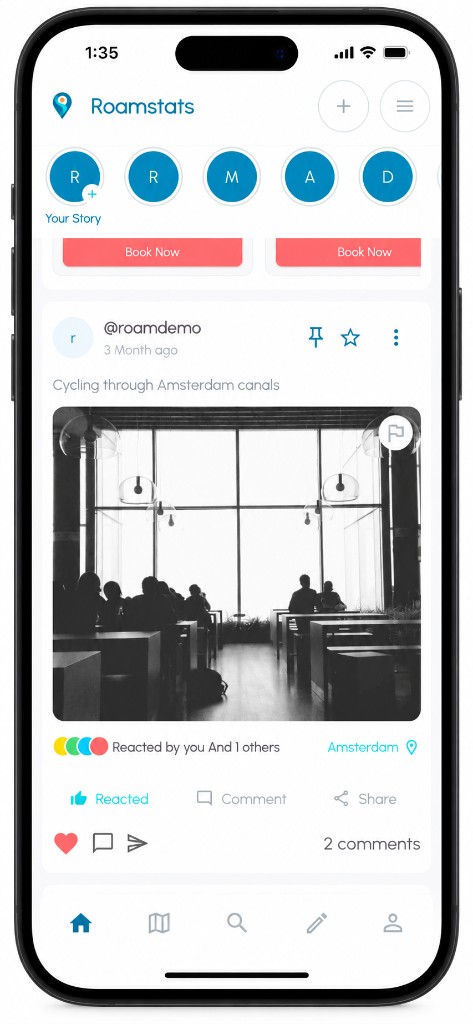 RoamStats social travel feed