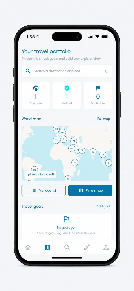RoamStats travel portfolio map